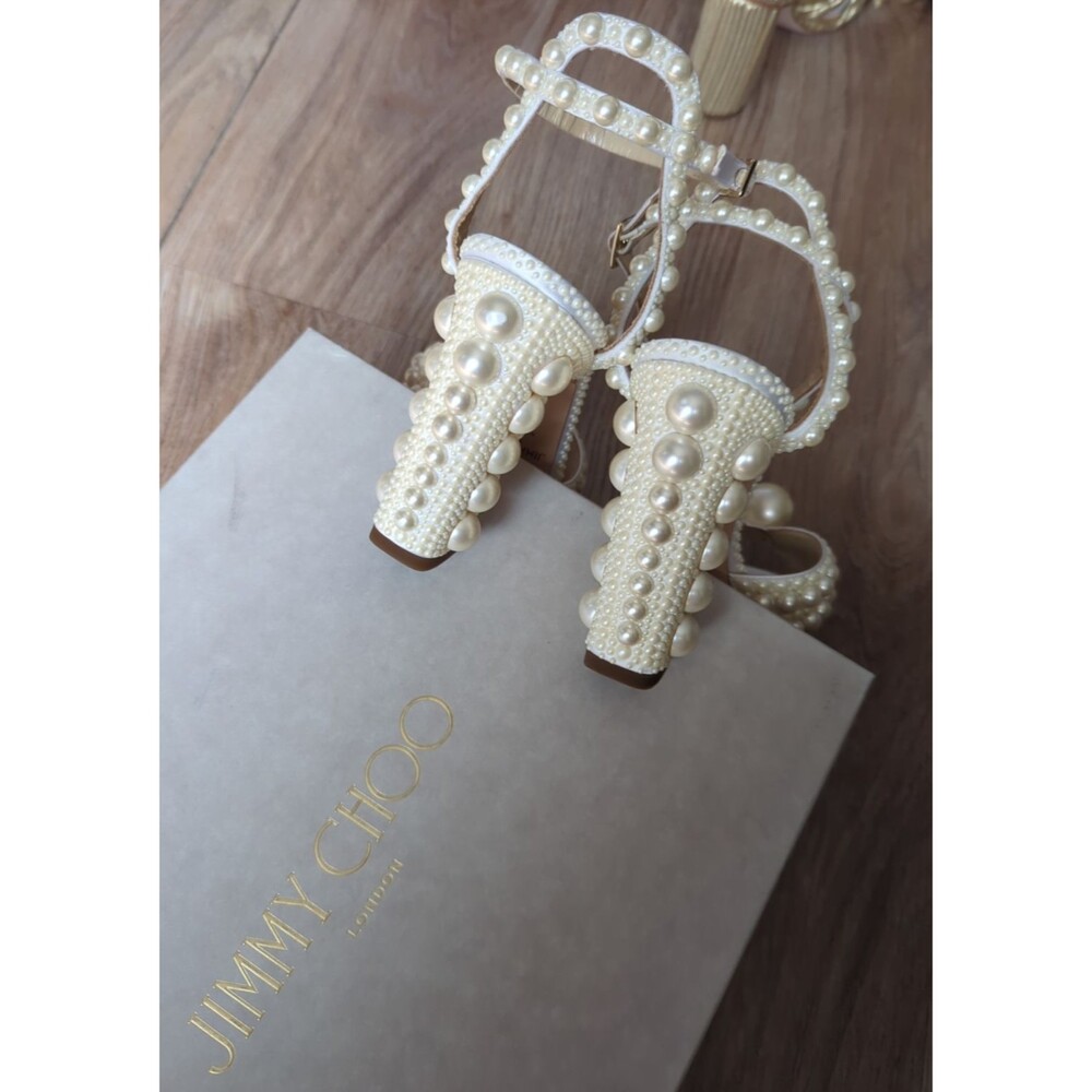 Jimmy Choo Pearl-Embellished Ivory Block Heel Sandals - Picture 3 of 15